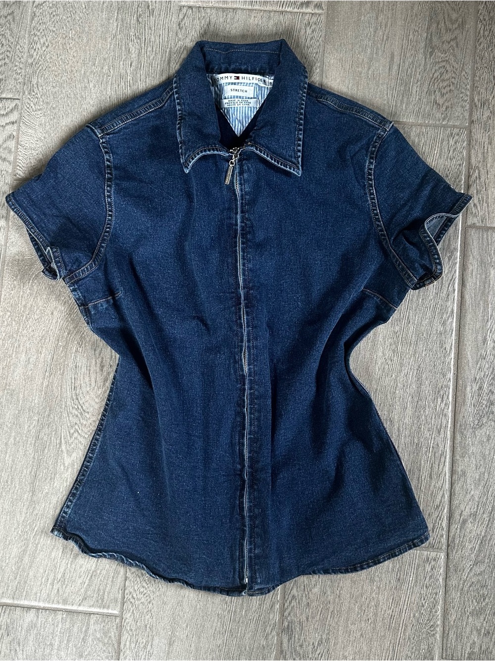 Y2K Vintage Denim Cotton Tommy Hilfiger Collared Zip Top